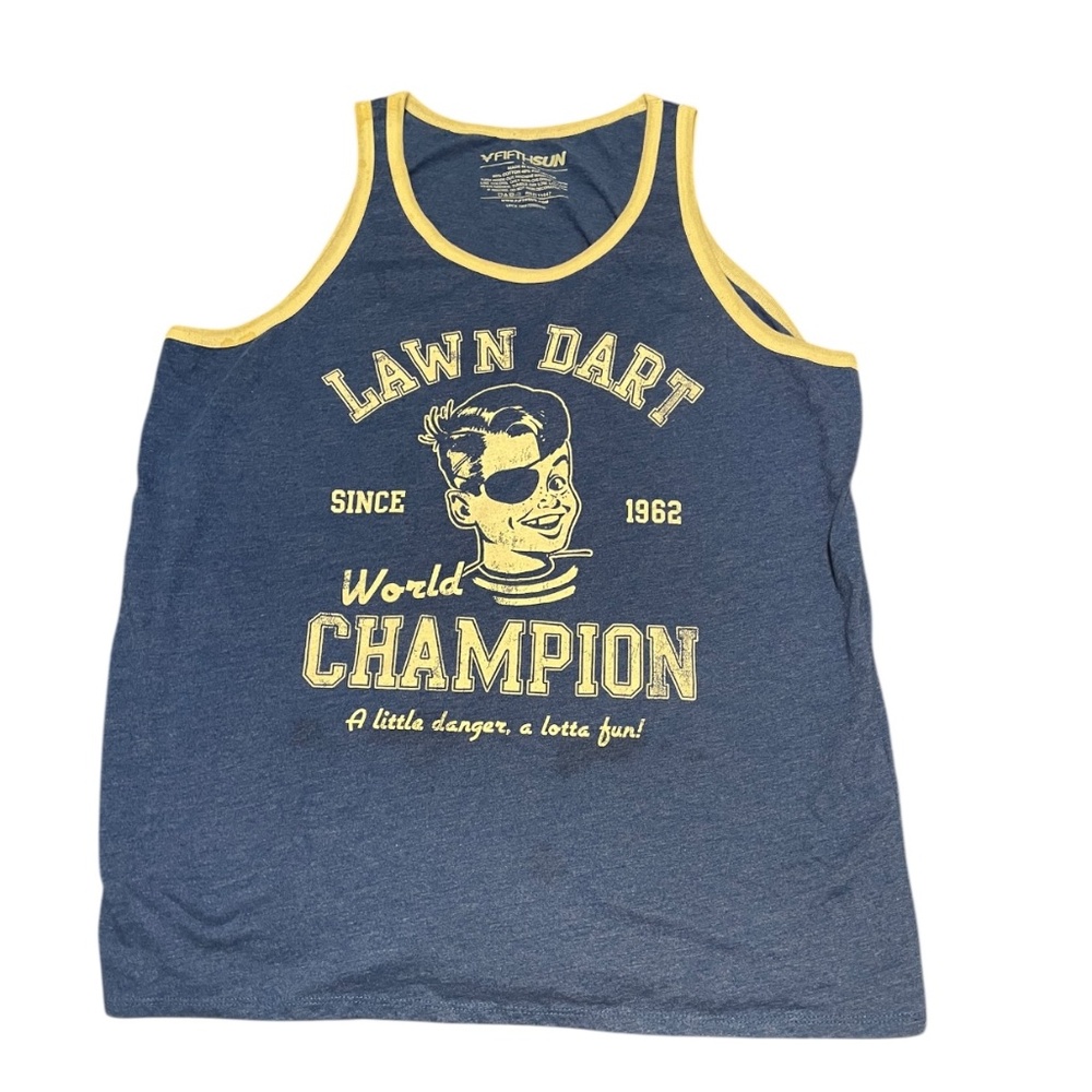 Men’s Lawn Dart World Champion Tank Blue/White Size Large EUC